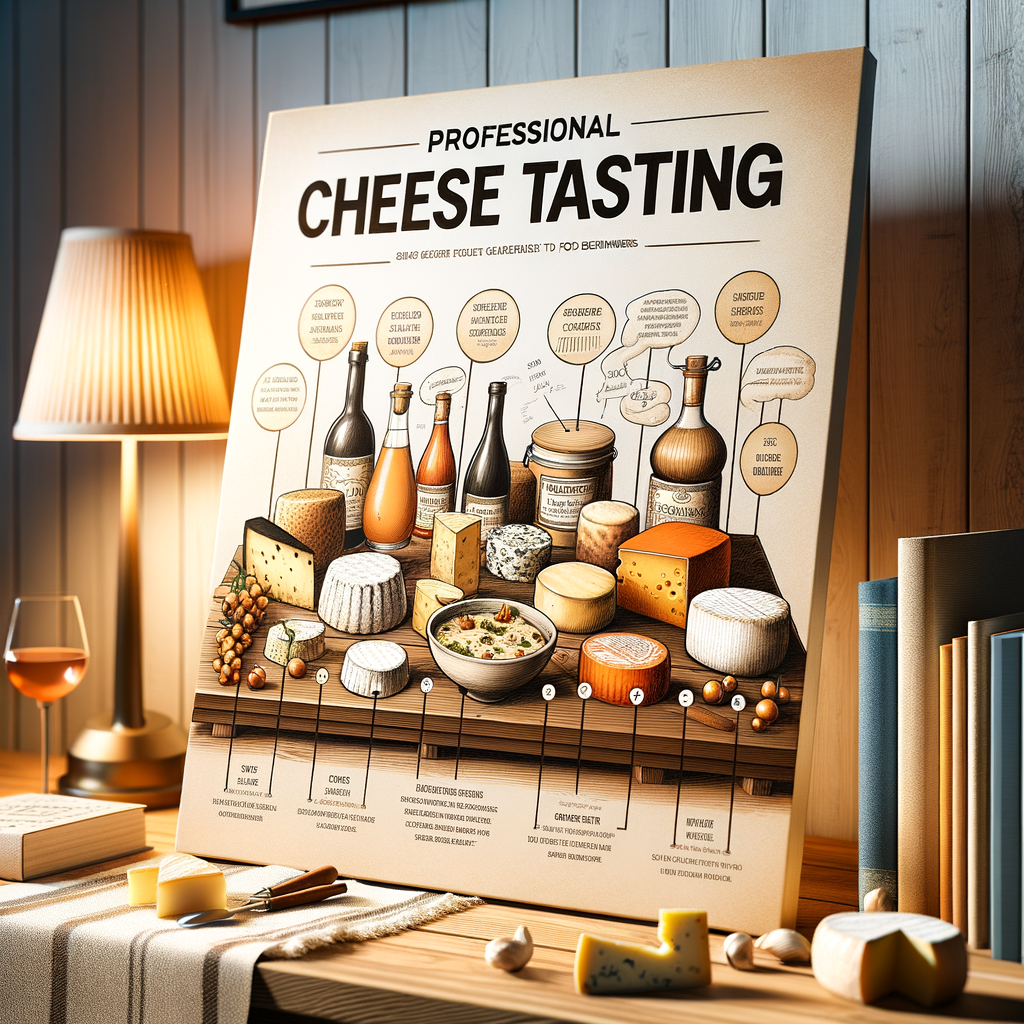 Cheese tasting guide for beginners showcasing best cheeses for tasting on a wooden board with labels, cheese tasting techniques, tips, and tutorial in a well-lit room, perfect for learning the basics of how to taste cheese.