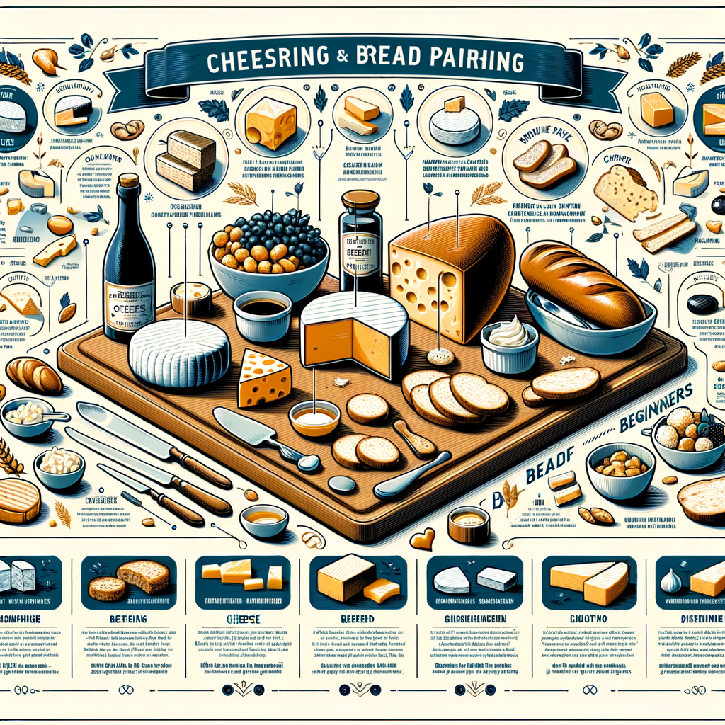 Infographic providing a beginner's guide to cheese pairing, showcasing the best bread for cheese and offering tips on bread and cheese combinations.